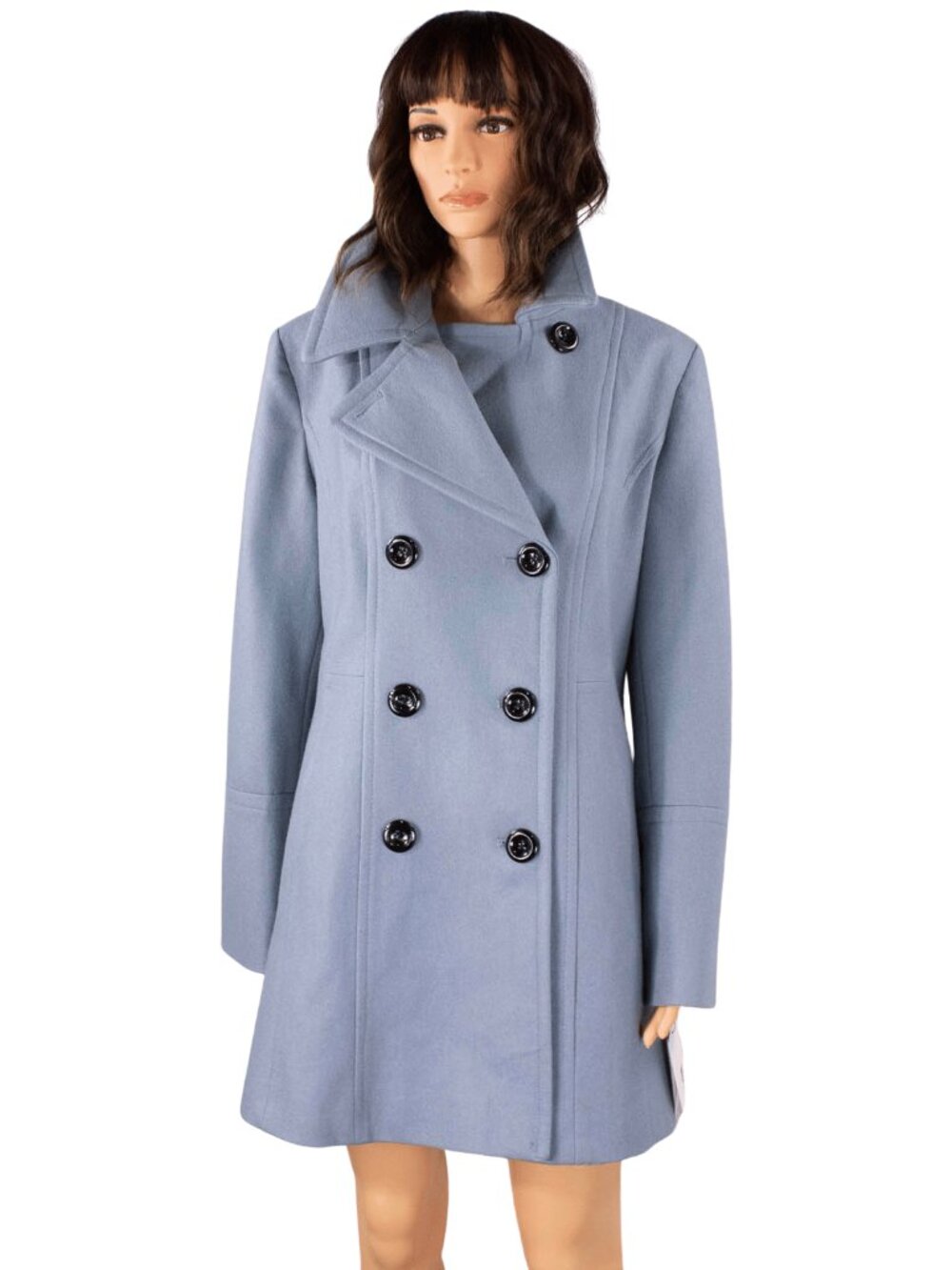 Anne Klein Powder Blue Wool Coat NWT Double Breasted Sz L Retail $225